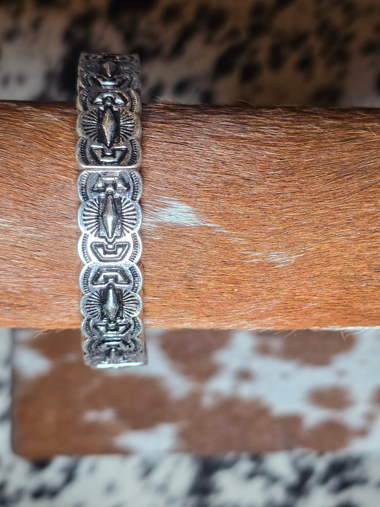 Silver Stamped Aztec Sun Detail Bracelet