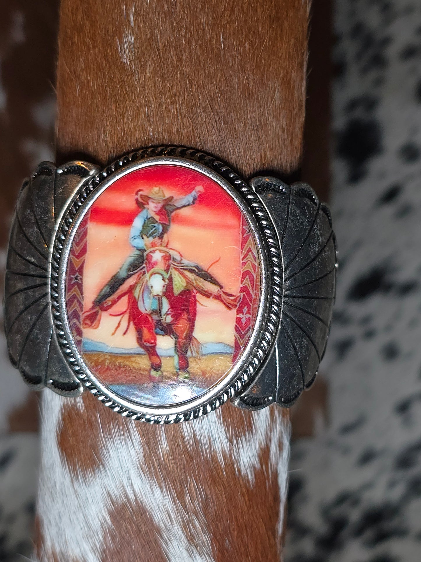 Chunky Silver Bracelet With Girl On Horse