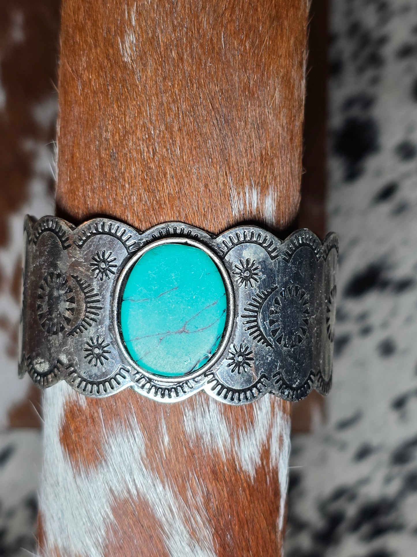 Wide Silver Bracelet With Turquoise Stone