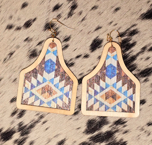 Wooden Ear Tag Earrings