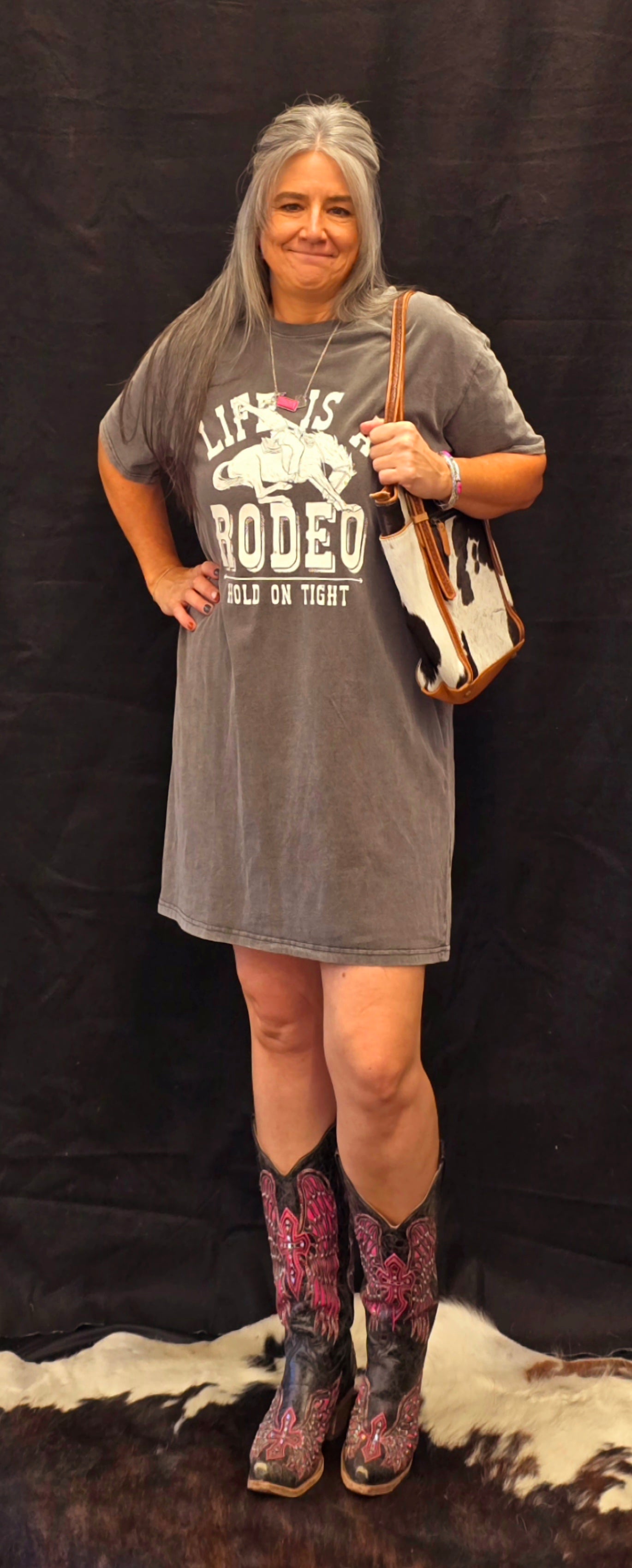 "Life's A Rodeo Hold On Tight" Mineral Washed T-Shirt Dress