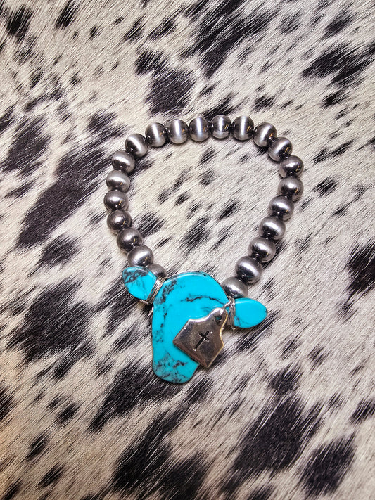 Stretchy Turquoise Cow Head Bracelet