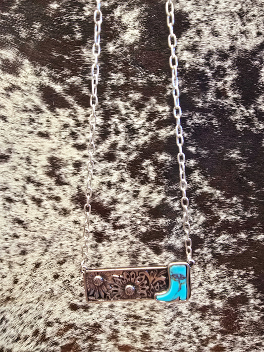 Turquoise Boot Bar Necklace