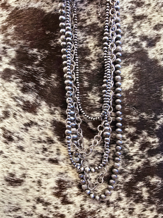 Multi Layer Bead And Chain Necklace