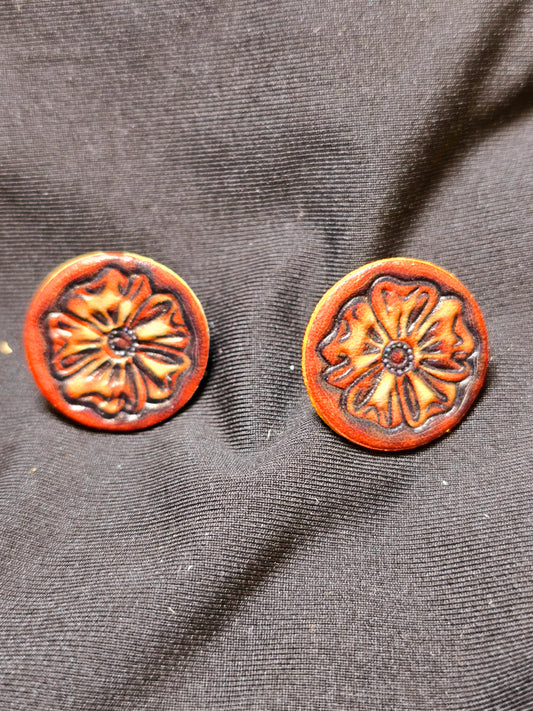 Leather Flower Stamped Stud Earrings