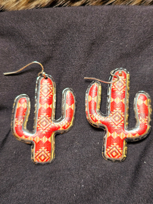 Red Aztec Cactus Earrings